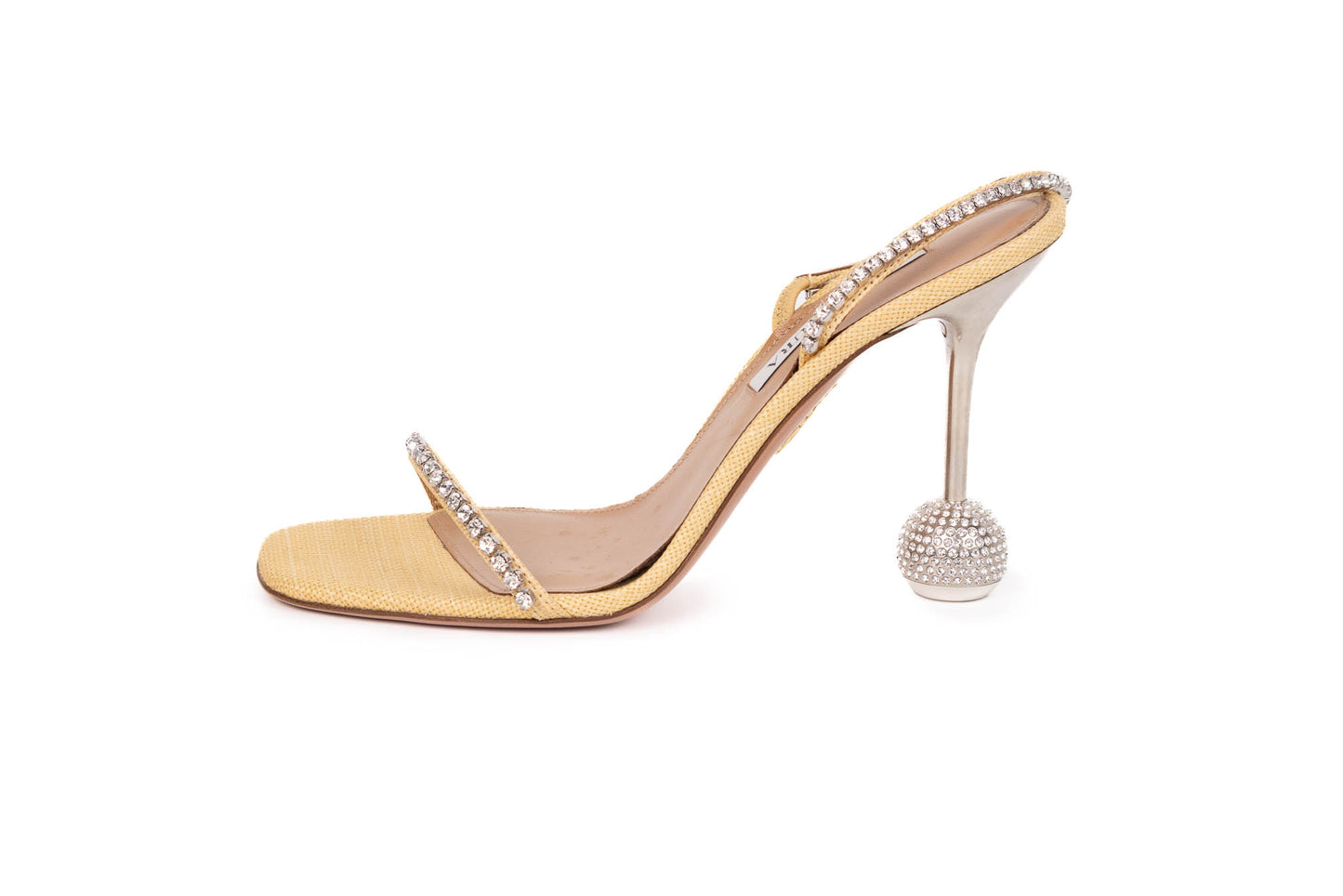 AQUAZZURA LEATHER CRYSTAL EMBELLISHMENTS SLIDES SANDALS