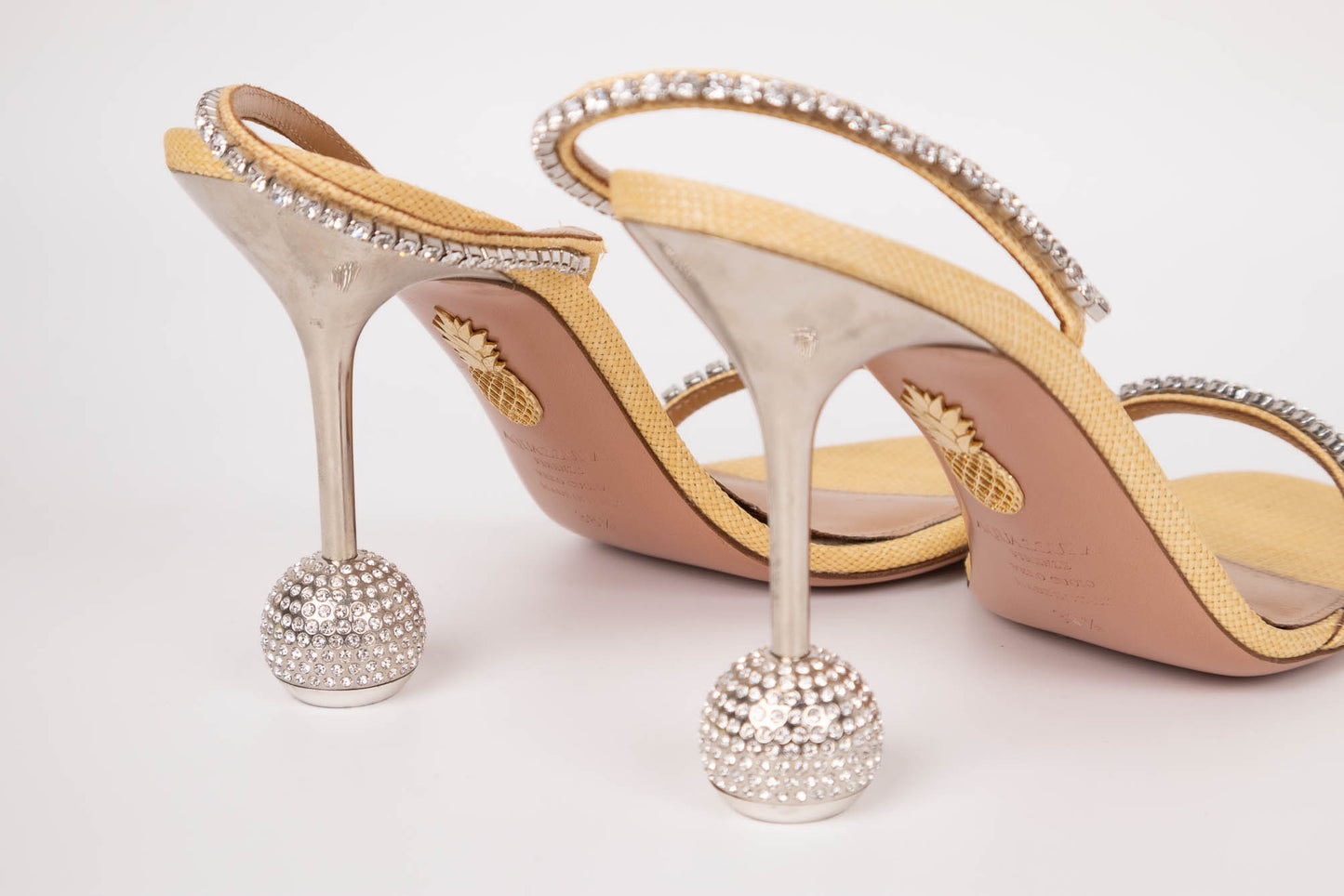 AQUAZZURA LEATHER CRYSTAL EMBELLISHMENTS SLIDES SANDALS