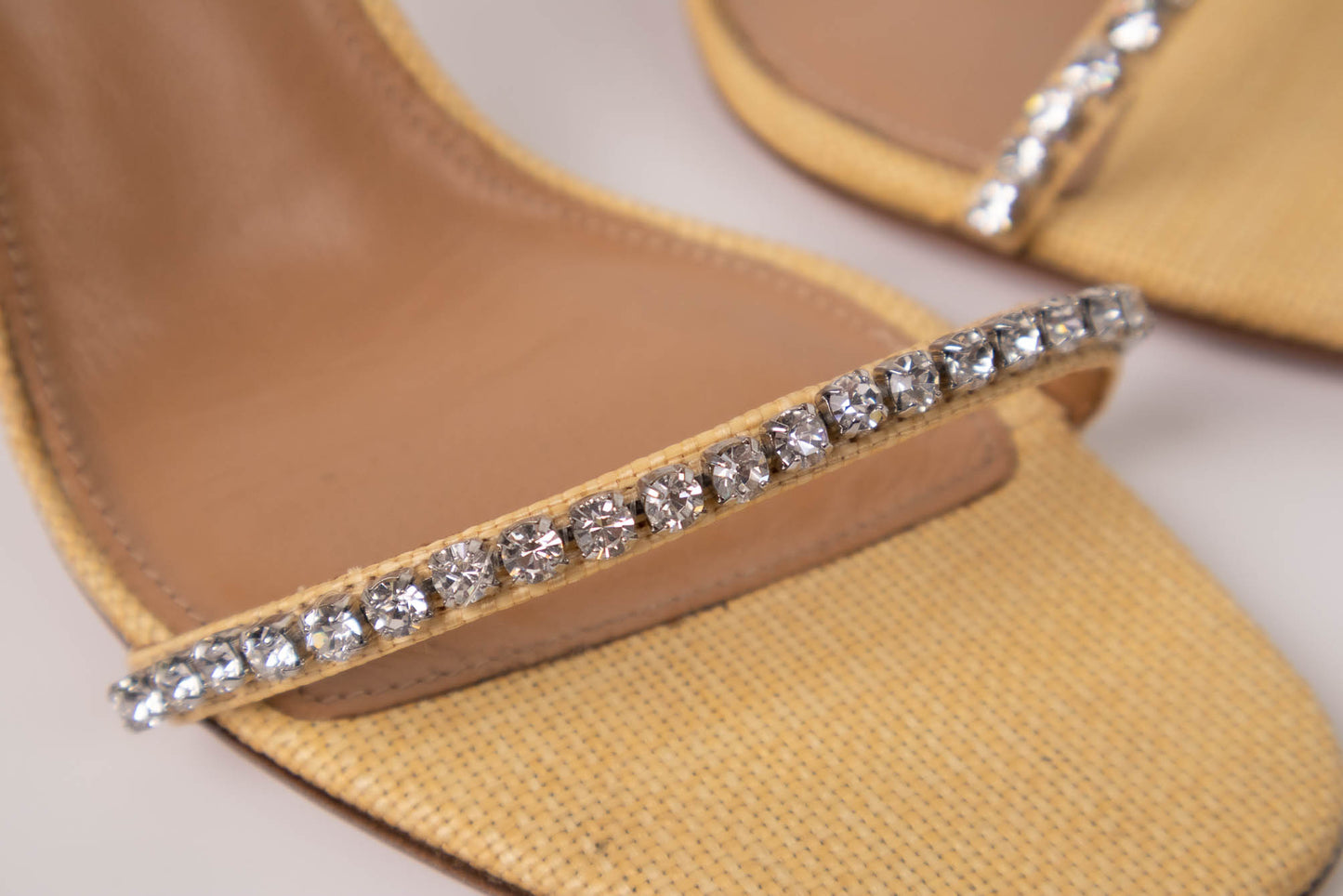 AQUAZZURA LEATHER CRYSTAL EMBELLISHMENTS SLIDES SANDALS