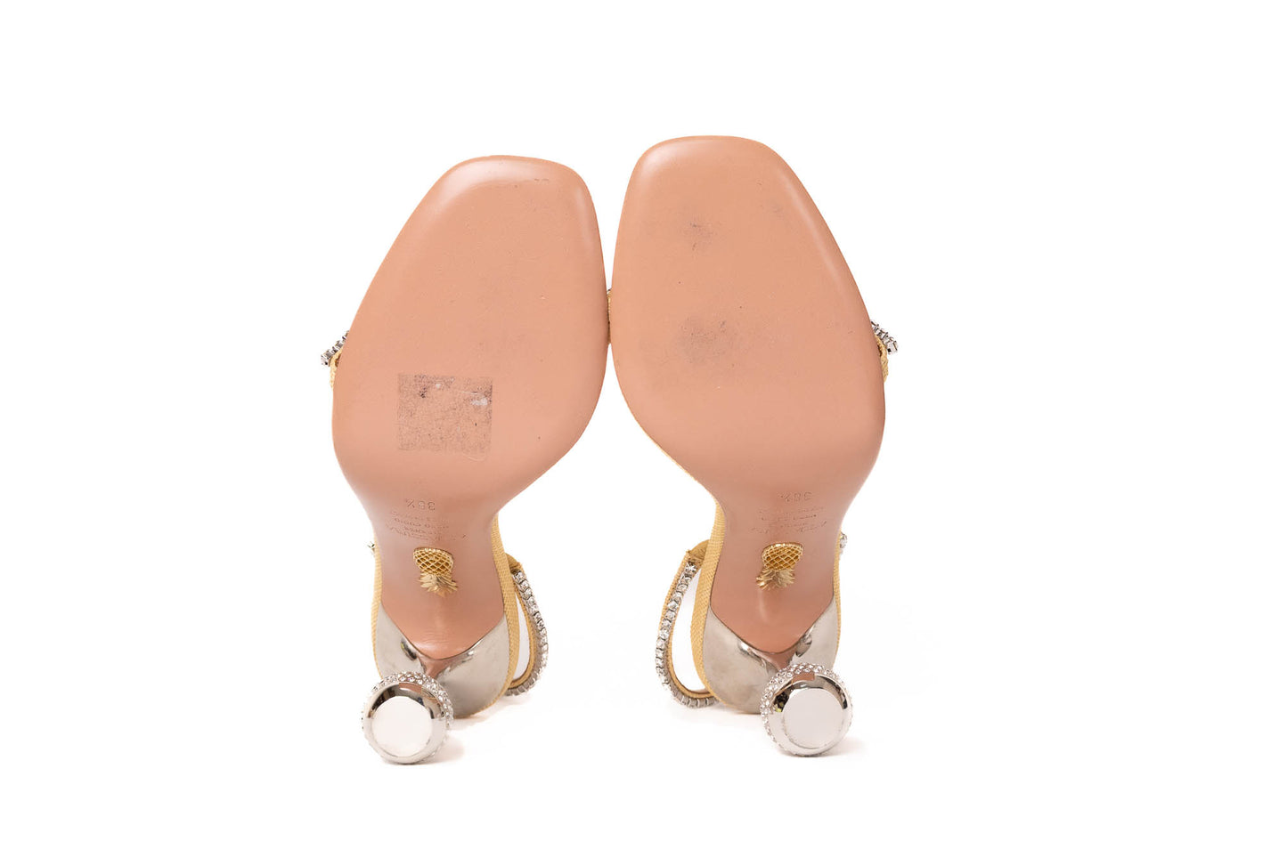 AQUAZZURA LEATHER CRYSTAL EMBELLISHMENTS SLIDES SANDALS
