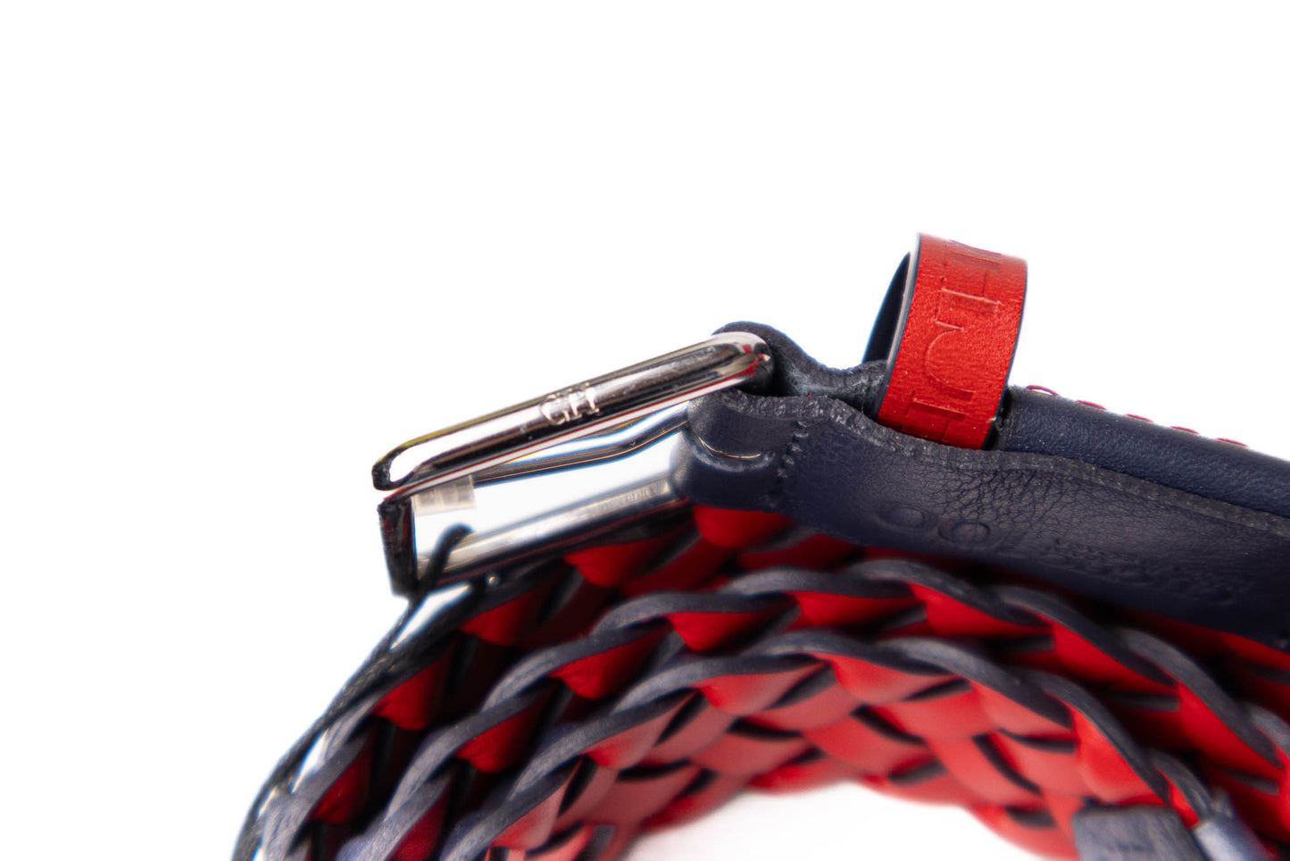 CINTURÓN CH TRENZADO AZUL NAVY Y ROJO