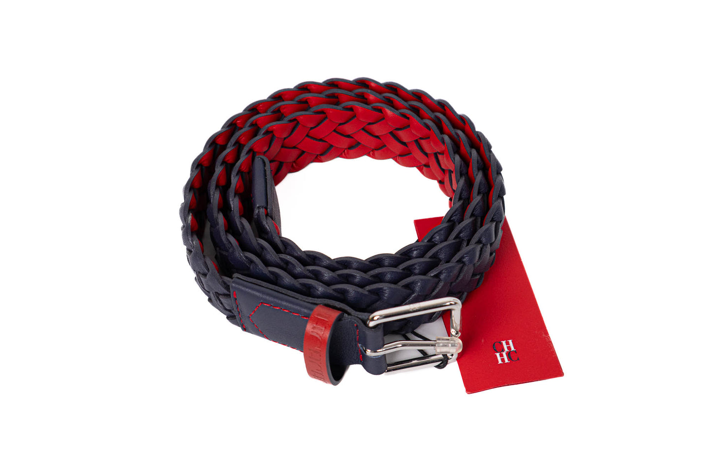 CINTURÓN CH TRENZADO AZUL NAVY Y ROJO