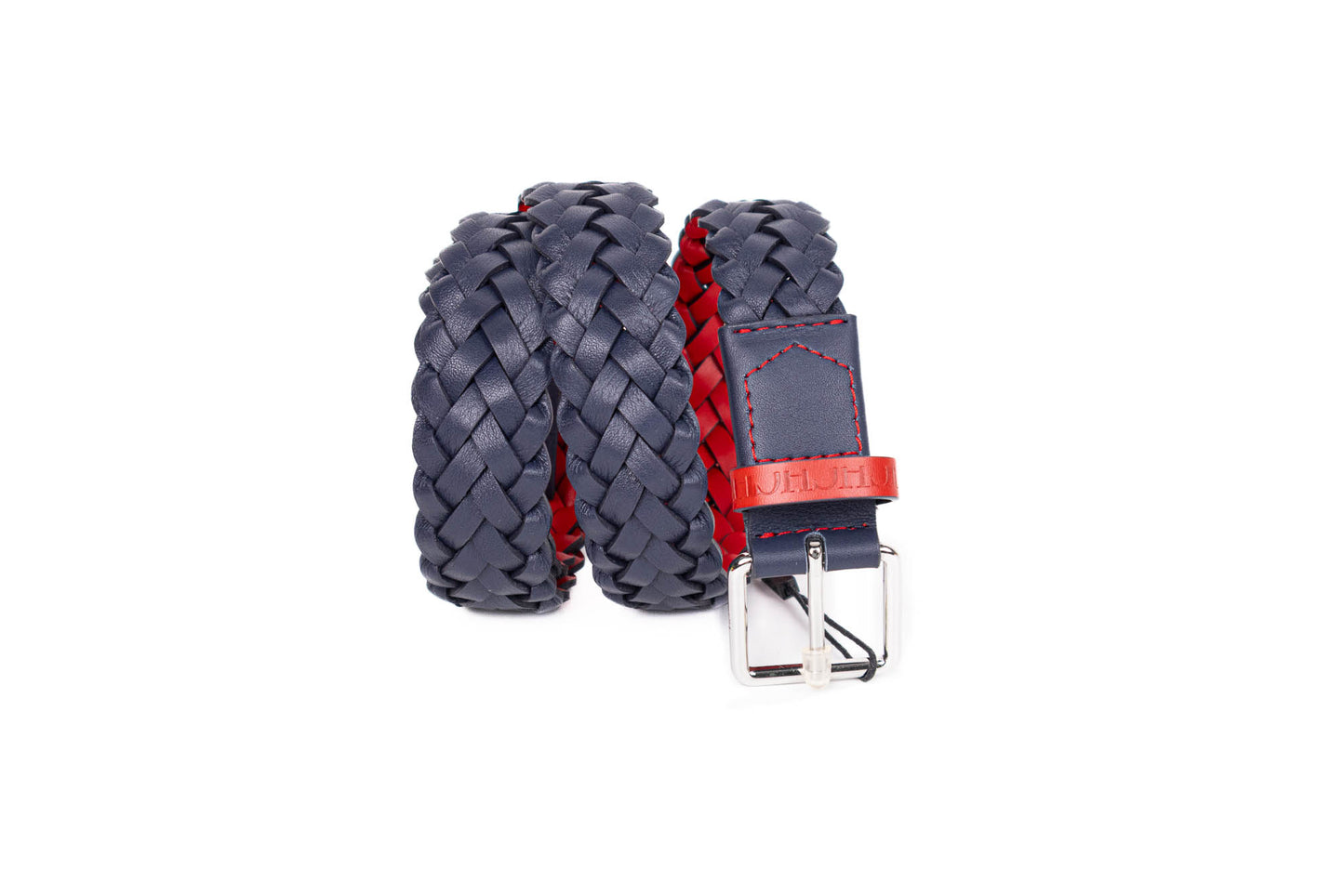 CINTURÓN CH TRENZADO AZUL NAVY Y ROJO