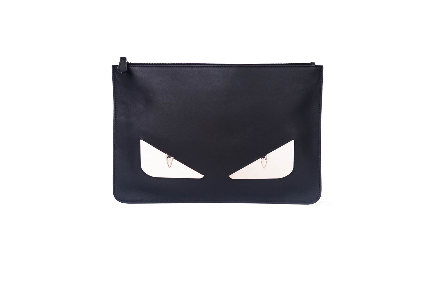 FENDI VITELLO CENTURY METAL MONSTER EYES POUCH BLACK