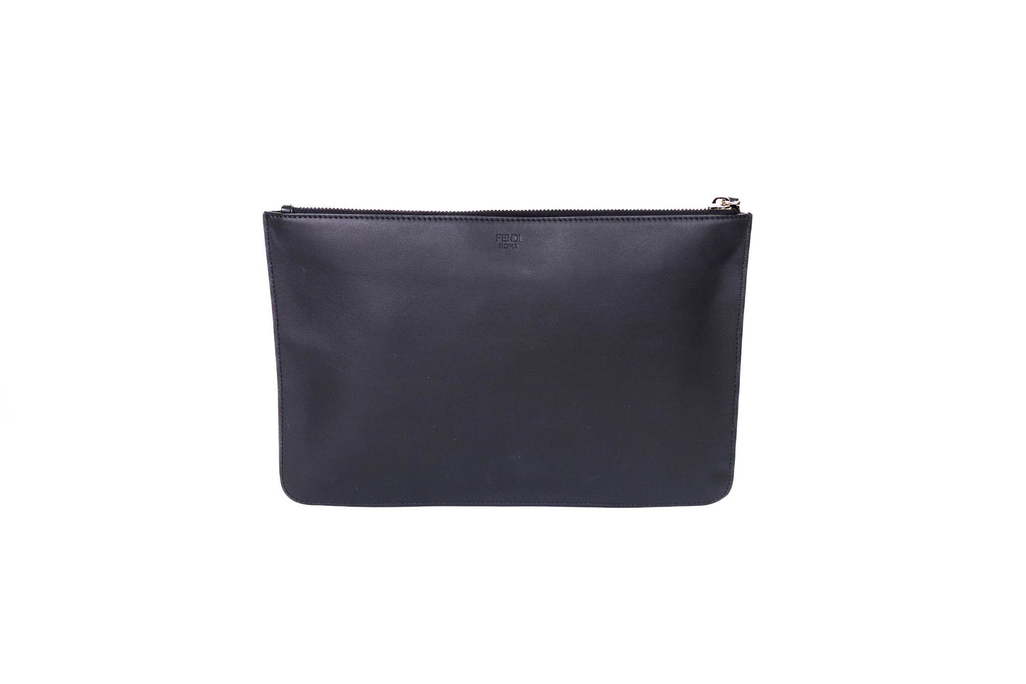 FENDI VITELLO CENTURY METAL MONSTER EYES POUCH BLACK