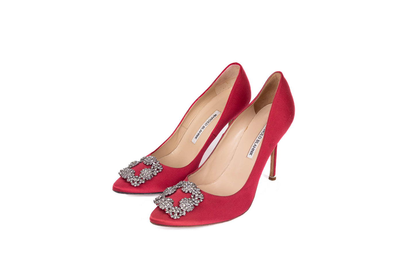 MANOLO BLAHNIK HANGISI 70 RED SATIN