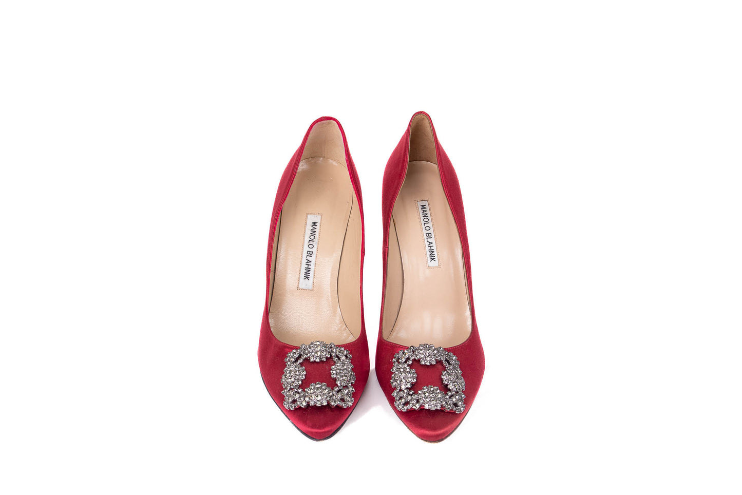 MANOLO BLAHNIK HANGISI 70 RED SATIN
