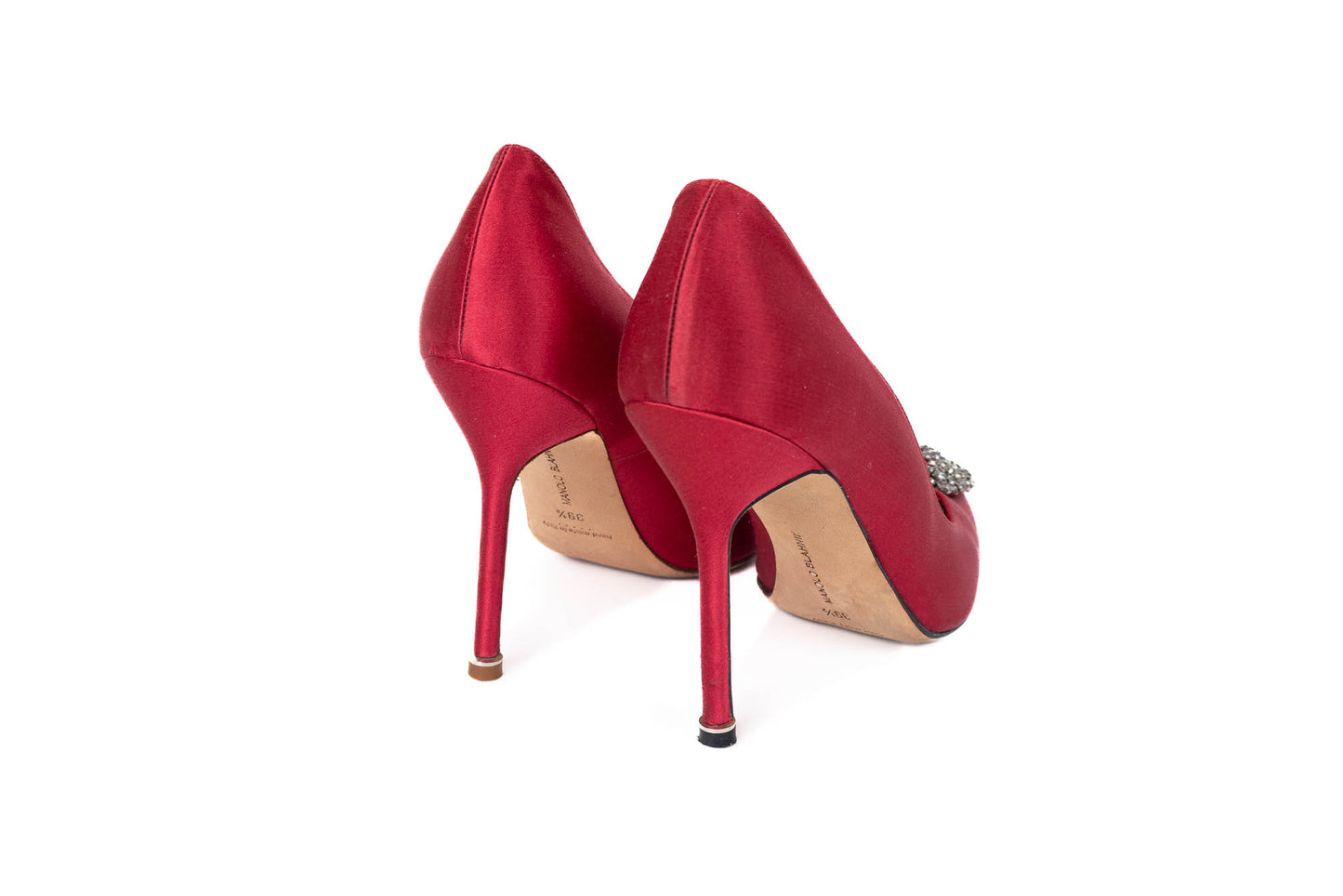 MANOLO BLAHNIK HANGISI 70 RED SATIN