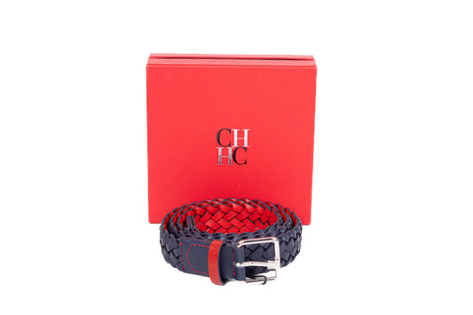 CINTURÓN CH TRENZADO AZUL NAVY Y ROJO