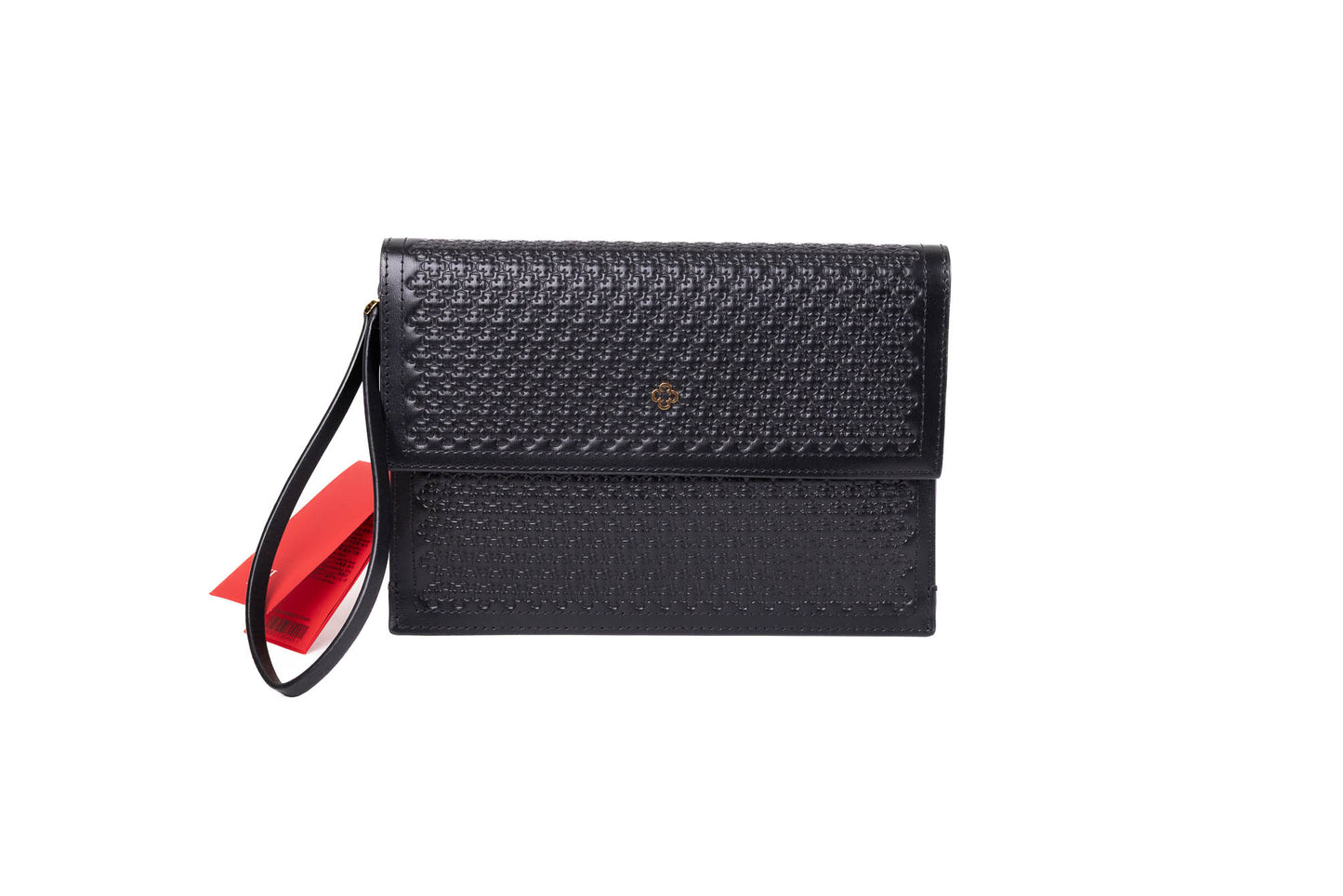 CLUTCH CH DE CUERO NEGRO CON INICIALES PERFILADOS