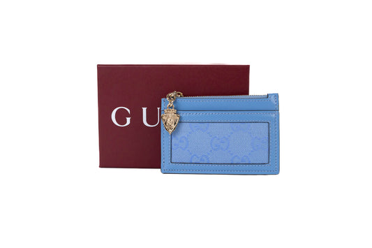GUCCI ZIPPER CARD HOLDER CANVAS GG BLUE